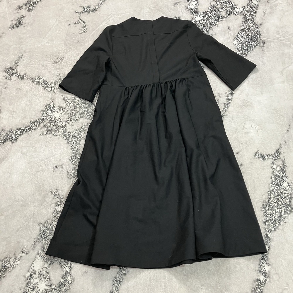 COS Black Gathered Waist Midi Dress 3/4 Sleeve Minimalist A-Line Women's US 4 - Picture 9 of 14